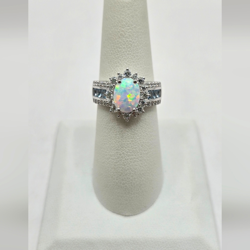 AMAZING Flash Opal And Blue Topaz JCM Sterling Silver Ring Size 7